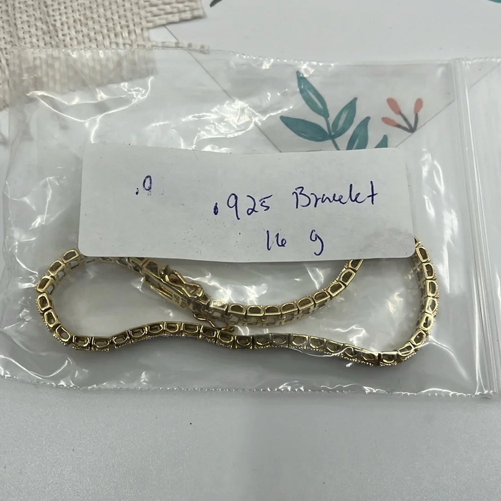 Authentic Sterling Silver Gold Etched Tennis Bracelet - 925 CISS - 8" - Picture 8 of 11